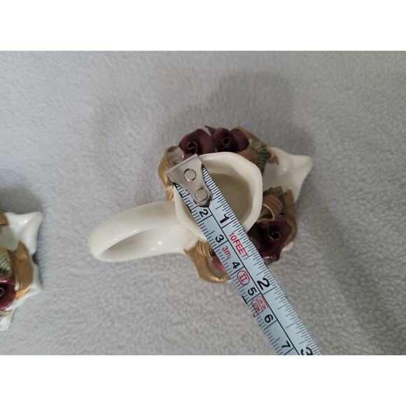 Set 2 Fall Maple Leaf Candle Stick Holder Roses Vintage Ceramic - Picture 4 of 11